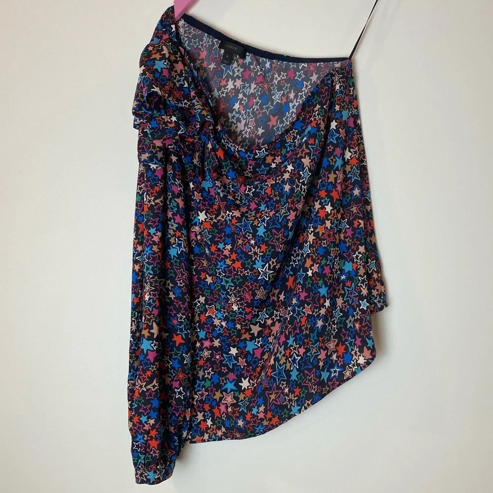EEUC J. Crew Kaleidoscope Star One Shoulder Blouse - Picture 5 of 10